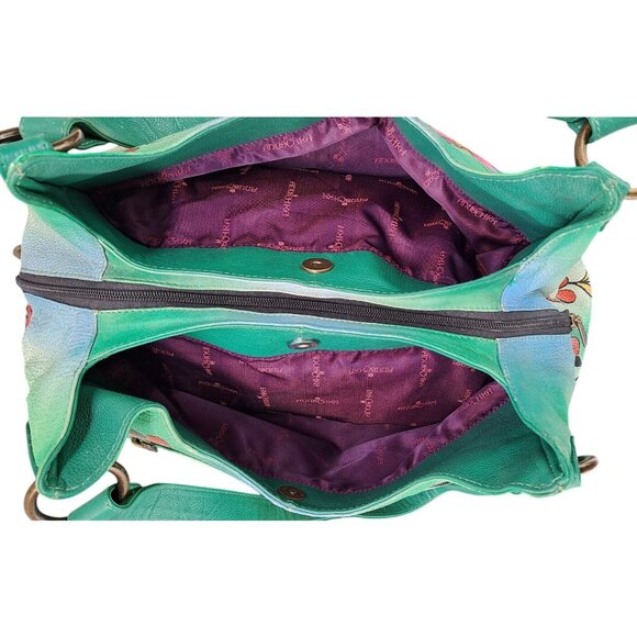 Anuschka Purse Leather Shoulder Bag Large Satchel Hobo Butterfly Floral Green - Picture 10 of 15